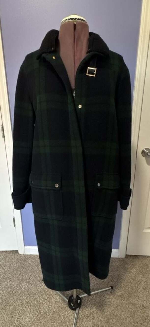 Carlisle Blackwatch Plaid Wool Angora Knit Collar Long Coat Size 14